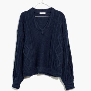 Madewell Augustus Cable Knit V-Neck Sweater